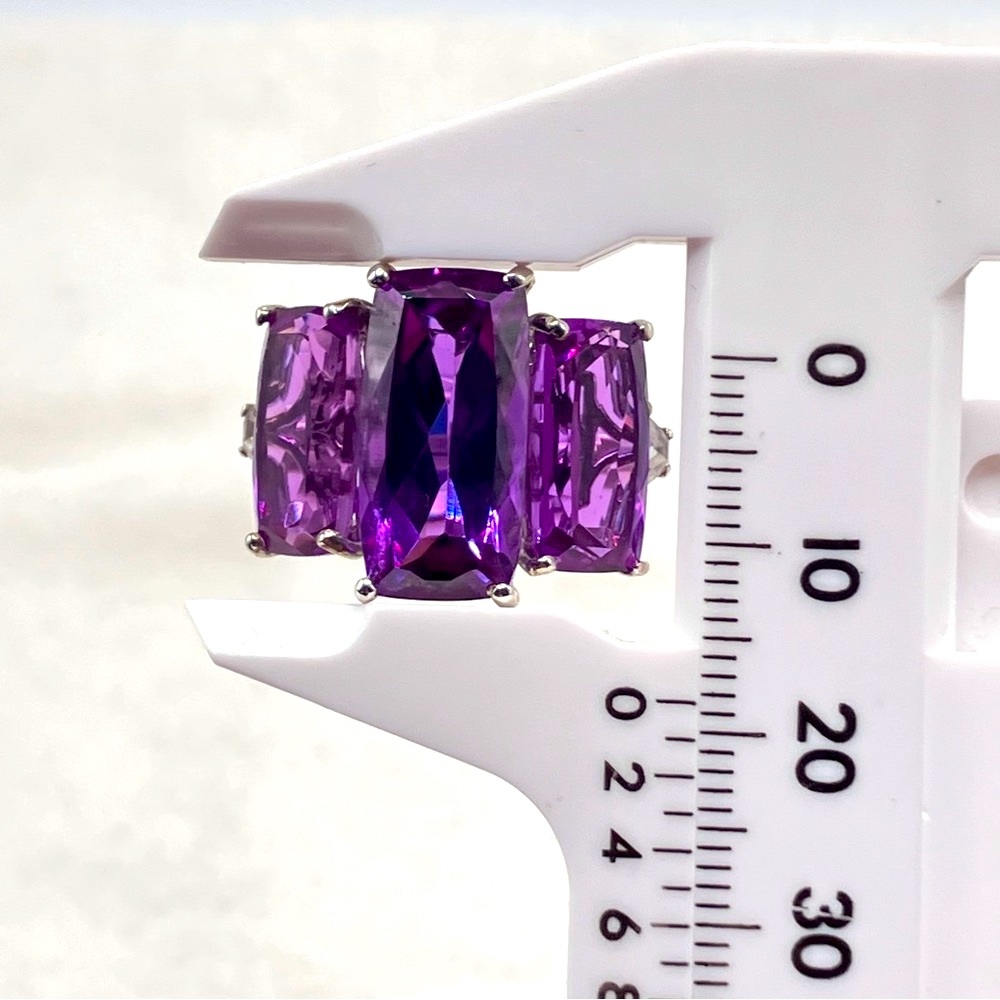 Huge Color Change Lab Sapphire Trilogy Cocktail Ring. Platinum over Sterling - Picture 11 of 16